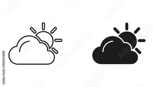 Sun and Cloud Icon Set - Line Art and Solid Fill Weather Symbols