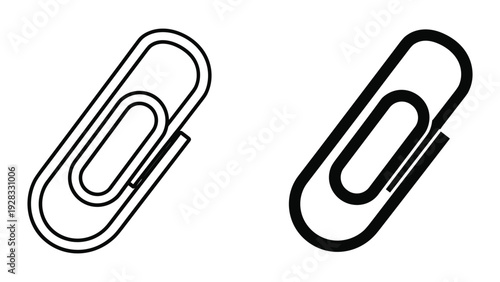Paperclip Icon Set: Outline and Solid Fill Styles, Isolated on White