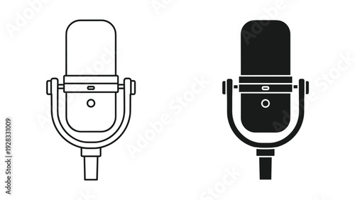 Retro Microphone Icon Set - Line Art and Solid Silhouette