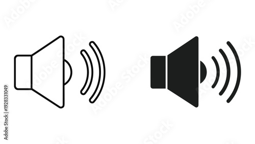 Speaker Icon Set: Outline and Solid Volume Symbol Illustration