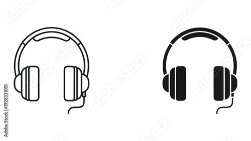 Two headphone icons: outline and filled silhouette, isolated on white background