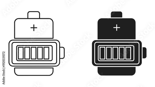 Battery Icon with Plus Symbol and Charge Level Indicators