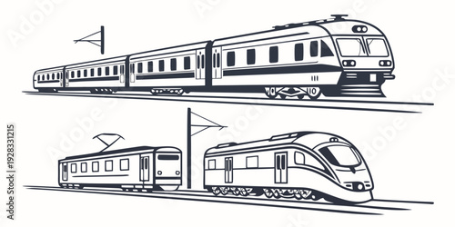 A collection of various types of trains including steam, electric, and bullet trains. Vector