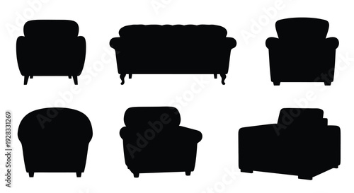 Various furniture shapes depicted as black silhouettes