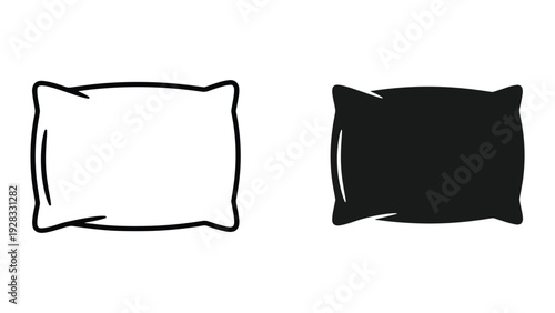 Pillow Icon Outline and Solid Silhouette Set