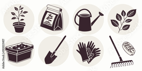 A collection of gardening tools and plants for a thriving garden. Vector