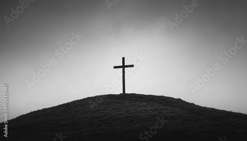 Simple Wooden Cross on a Hill for Good Friday Crucifixion Concept