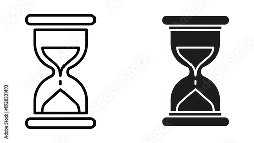 Hourglass Icon Set - Line Art and Solid Fill, Time Concept