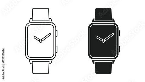 Smartwatch Icons: Black and White Line and Silhouette Comparison