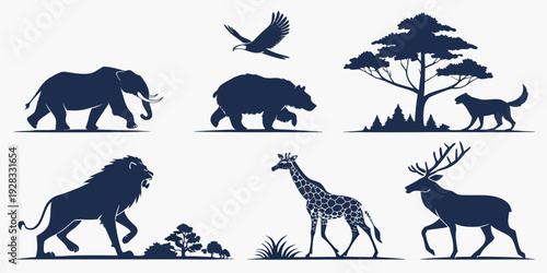 A diverse collection of african wildlife silhouettes showcasing nature's variety Vector