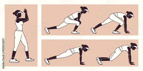 Demonstration of various yoga poses for beginners to improve flexibility and strength Vector