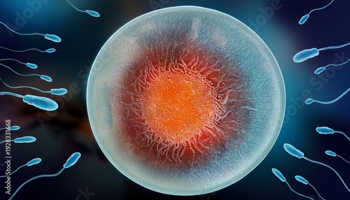 microscopic view of sperm penetrating an egg cell during fertilization process