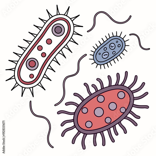 Colorful of irregular shaped microbes bacteria microorganisms