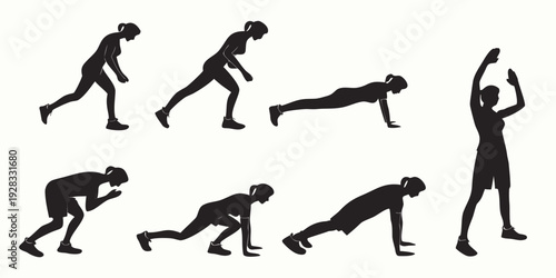 A series of silhouettes demonstrating the proper form for various exercises Vector