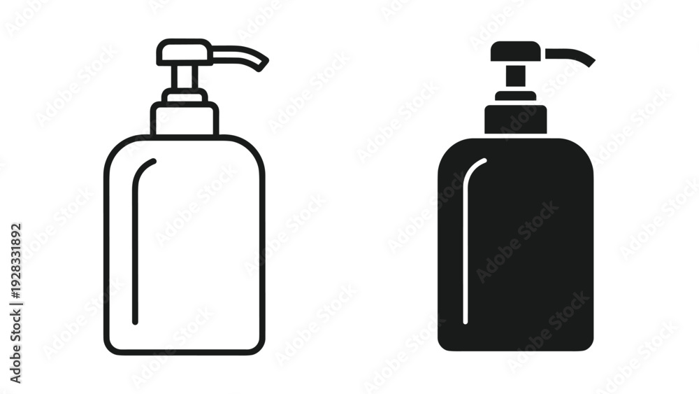 Fototapeta premium Soap Dispenser Icon Set - Line Art and Solid Silhouette