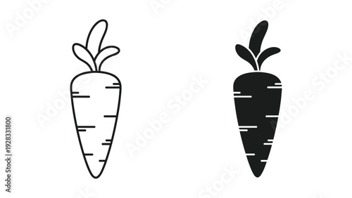 Carrot Icon Set: Outline and Solid Silhouette of Root Vegetable