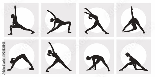 A series of images depicting a woman performing various yoga poses Vector