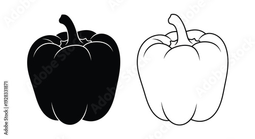 Two bell peppers one dark and one light in graphic silhouette