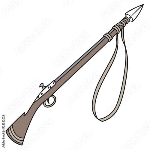 Brown hunting spear gun with metal point and leather strap