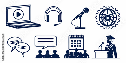 Diverse icons representing various tools and concepts for education and technology Vector