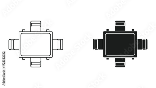 Outline and Silhouette of Square Connection Fitting with Four Outlets