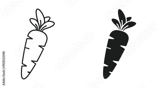 Carrot Icon Set: Outline and Solid Fill Vector Illustrations