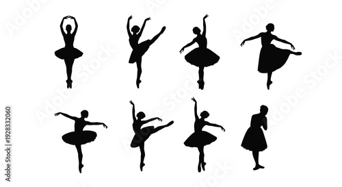A collection of black silhouettes depicting various ballet dance poses