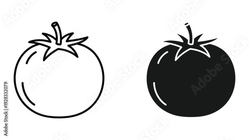 Tomato Icons: Line Art and Silhouette, Vector Illustration
