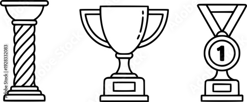 Line Representing Victory and Achievement Including a Pedestal Trophy and Medal success