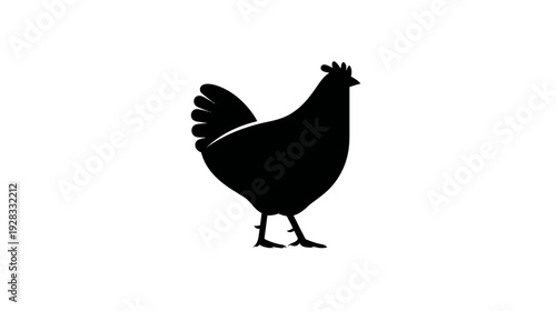 Black chicken silhouette graphic isolated on white background. Farm fowl hen bird simple vector icon, symbol, or emblem illustration.