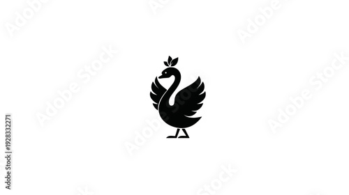Elegant black swan silhouette wearing a crown. Minimalist regal bird icon design concept for luxury, beauty, and grace.