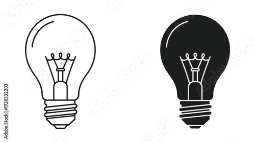 Light Bulb Icons: Outline and Silhouette