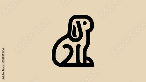 Minimalist line art illustration of a cute sitting dog or puppy. Simple graphic design element for pet, animal, or mascot concepts.