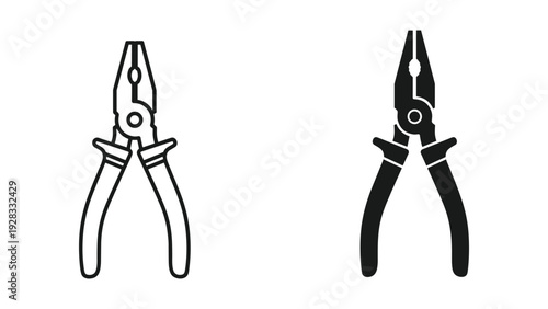 Pliers Icon Set: Outline and Silhouette of a Combination Pliers