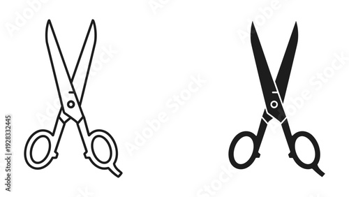Pair of Scissors Icons: Line Art and Silhouette