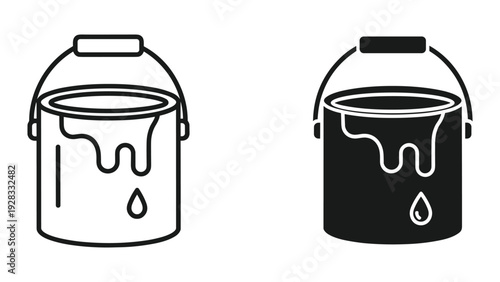Paint Can Icons: Line Art and Silhouette of Dripping Paint
