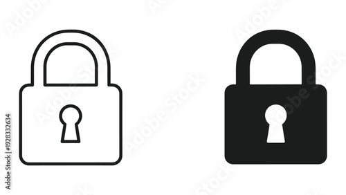 Lock Icon: Outline and Solid Silhouette on White Background