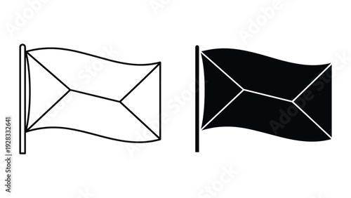 Waving Czech Republic Flag Icon Set - Outline and Silhouette