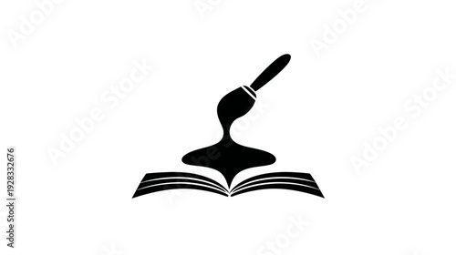 Creative Book Icon with Paintbrush Dripping Ink. Art, Education, Writing, Design, and Knowledge Symbol.