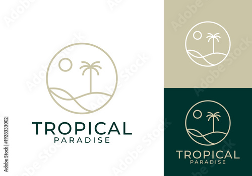 palm beach circle linear style logo design vector