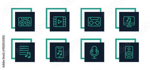 Entertainment, music player, streaming, podcast Icons Collection for Website, applications and UI UX