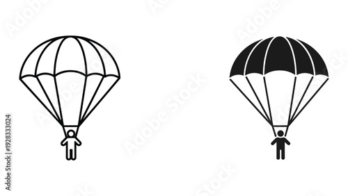 Parachute Icon Set: Outline and Solid Fill