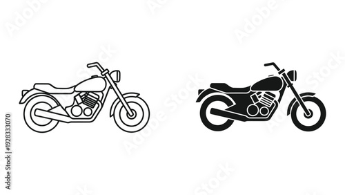 Motorcycle Icons: Line Art and Silhouette Set
