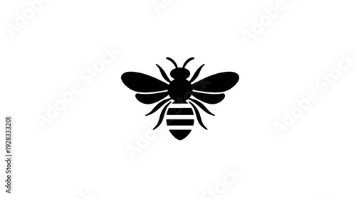 Black bee silhouette icon, simple graphic symbol of a flying insect. Design element for nature, ecology, and honey concepts.