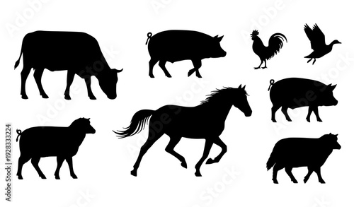 Dynamic Farm Livestock Silhouettes Rural Agriculture Animal Vector Collection