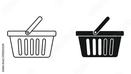 Shopping Basket Icons: Line Art and Solid Fill for E-commerce and Retail