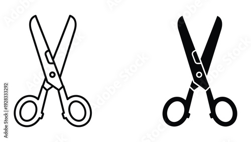 Scissors Icon Set: Outline and Solid Black Silhouette