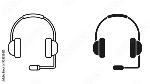 Headset Icons: Line Art and Solid Black on White Background