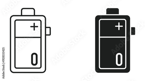 Battery Icons: Outline and Solid Fill, Charge Level Indicator
