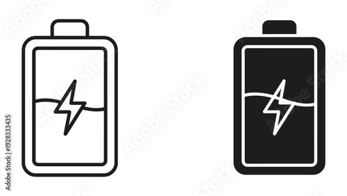Battery Icon with Lightning Bolt - Charging, Power, Energy Symbols